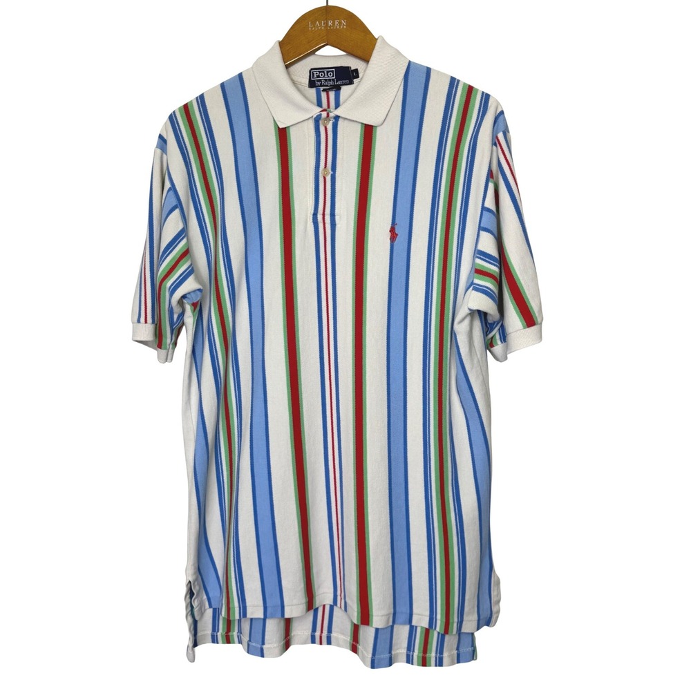 Vintage Polo Ralph Lauren Vertical Stripe Polo Shirt Large Made in USA